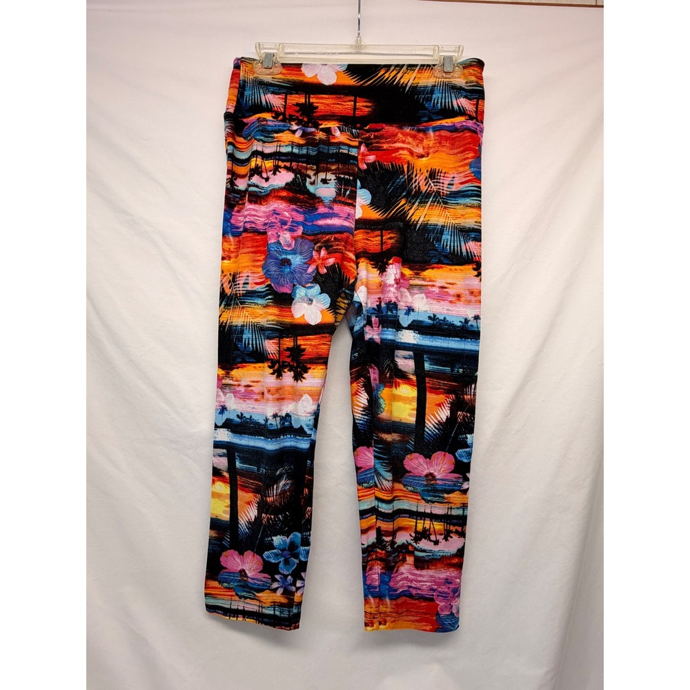 No Boundaries Womens Tropical Sunset Floral Leggings Orange Pink Blue L 11-13